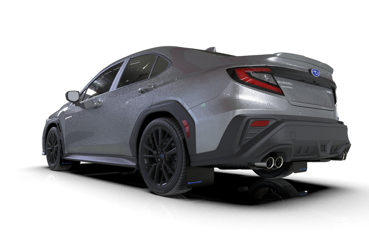 Rally Armor UR Mud Flaps Black Urethane Blue Logo Subaru 2022-2024 WRX | MF92-UR-BLK/BL