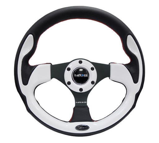 NRG 320mm Sport Leather Steering Wheel w/ White Inserts Universal