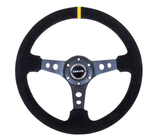 NRG 350mm Sport Steering Wheel 3" Deep Suede w/ Yellow Center Marking Universal