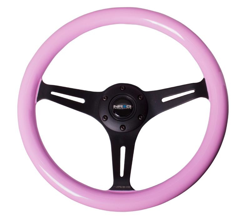 NRG 350mm Steering Wheel Classic Wood Grain 3 Spoke Center In Black Pink | ST-015BK-PK