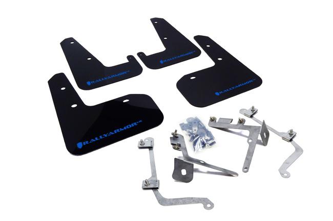 Rally Armor UR Mud Flaps Black Urethane Blue Logo (SEDAN) Subaru 2011-2014 WRX / 2011-2014 STI | MF19-UR-BLK/BL