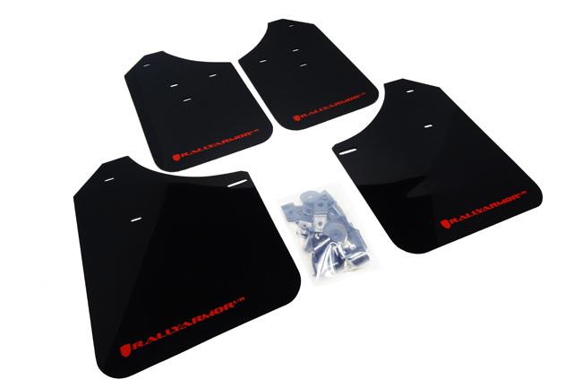 Rally Armor UR Mud Flaps Black Urethane Red Logo Subaru 2002-2007 WRX / 2004-2007 STI | MF1-UR-BLK/RD
