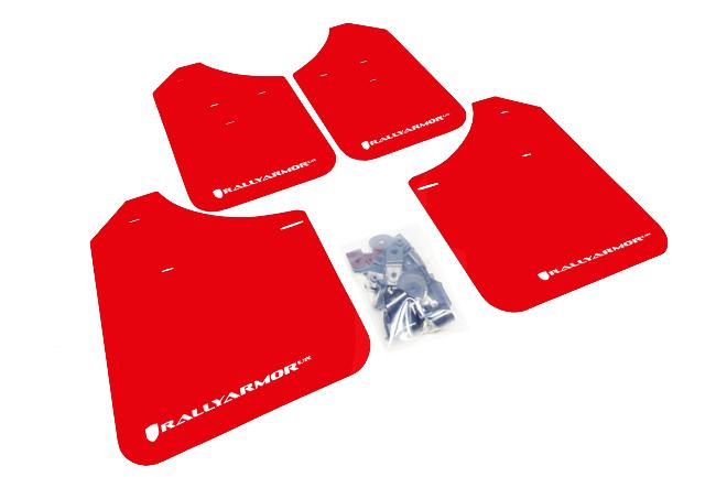 Rally Armor UR Mud Flaps Red Urethane White Logo Subaru 2002-2007 WRX / 2004-2007 STI | MF1-UR-RD/WH