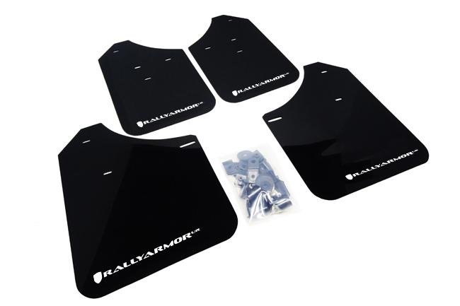 Rally Armor UR Mud Flaps Black Urethane White Logo Subaru 2002-2007 WRX / 2004-2007 STI | MF1-UR-BLK/WH