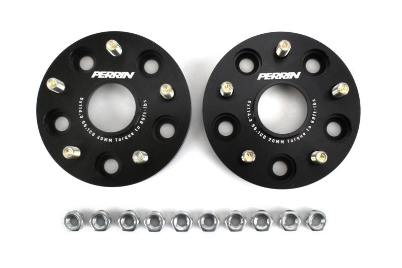 Perrin Wheel Spacers 20mm 5x114.3 Bolt Pattern 56mm Hub Centric Set of 2 Black (PSP-WHL-020BK) | Subaru WRX 2015-2025 / STI 2005-2021 / Outback XT 2020-2025 / Legacy XT 2020-2025