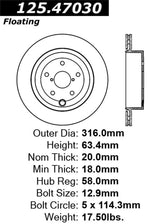 StopTech Cyrostop Premium High Carbon Rear Brake Rotor Subaru 2008-2017 STI | 125.47030CRY