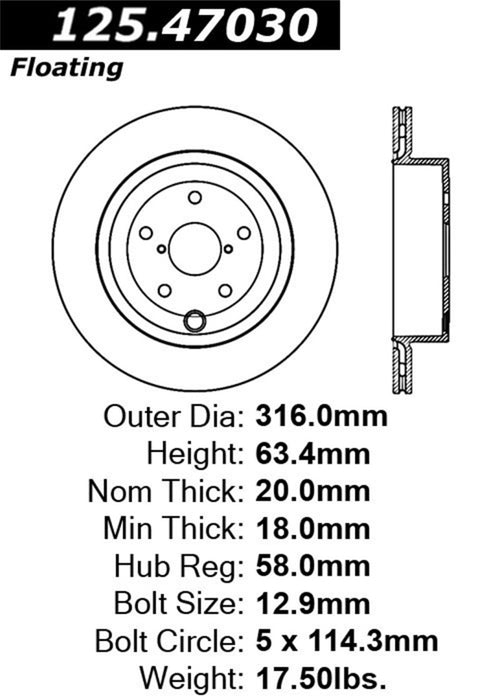 StopTech Cyrostop Premium High Carbon Rear Brake Rotor Subaru 2008-2017 STI | 125.47030CRY