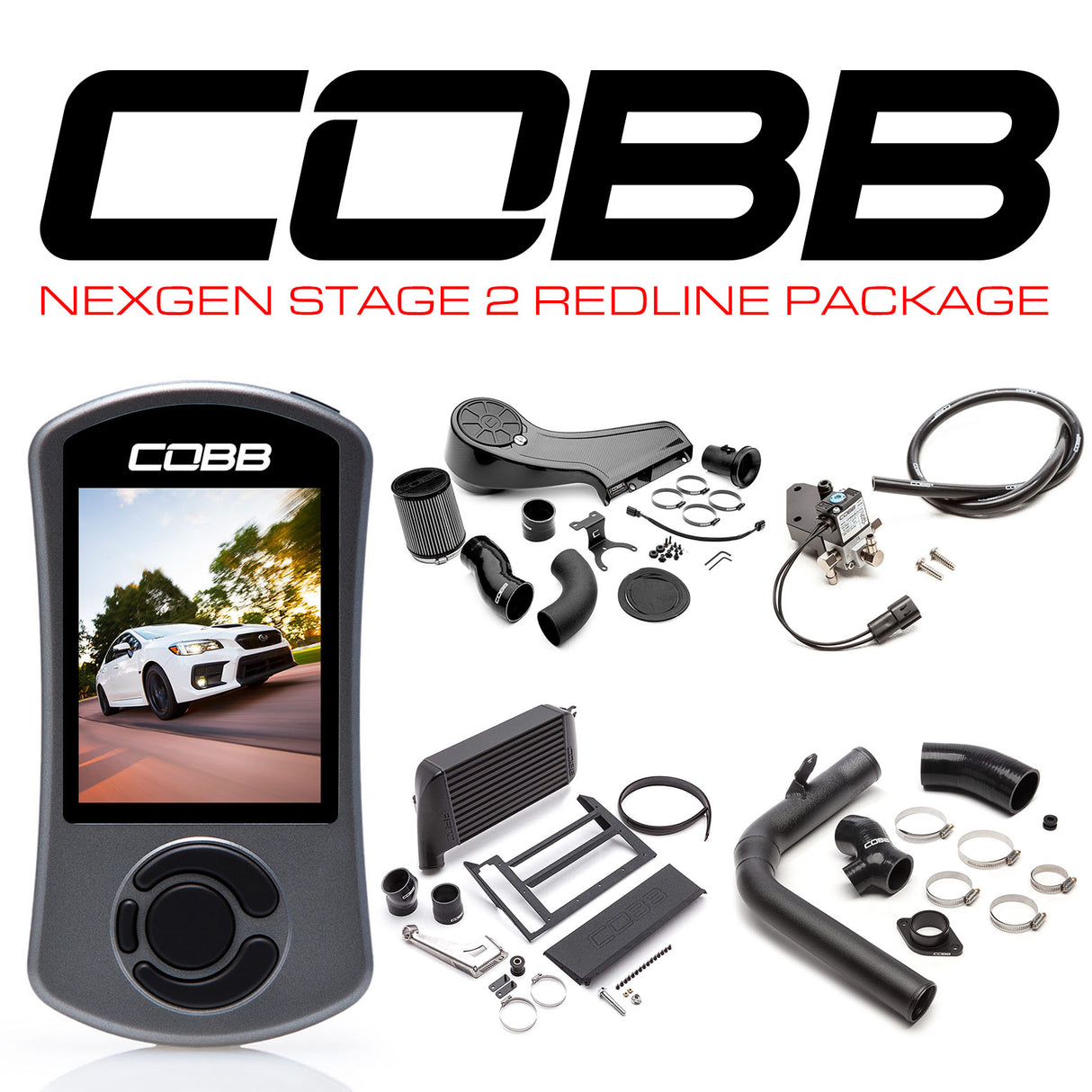 COBB NexGen Stage 2 Redline Carbon Fiber Power Package Black Intercooler Subaru 2015-2021 WRX | SUB004NG2W-BK-RED