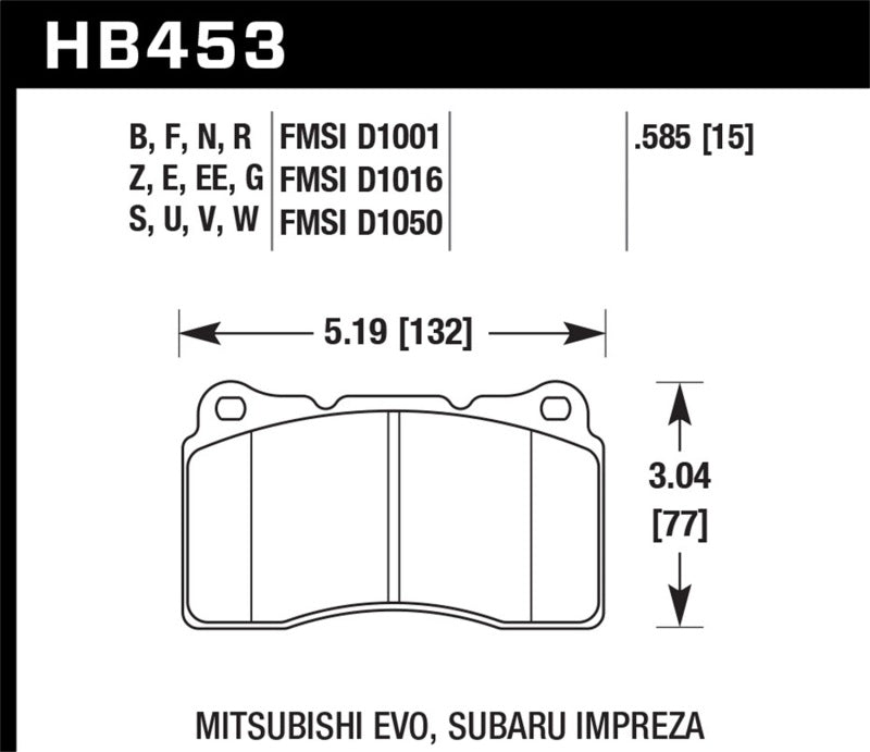 Hawk Performance HPS 5.0 Brembo Front Brake Pads Subaru 2004-2017 STI | HB453B.585