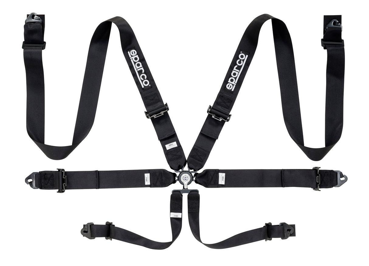 Sparco Seat Belt Harness 6PT 3" Steel Snap-In Competition Black | 04818RACNR