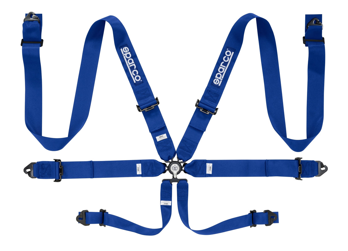 Sparco Seat Belt Harness 6PT 3" Steel Snap-In Competition Blue | 04818RACAZ