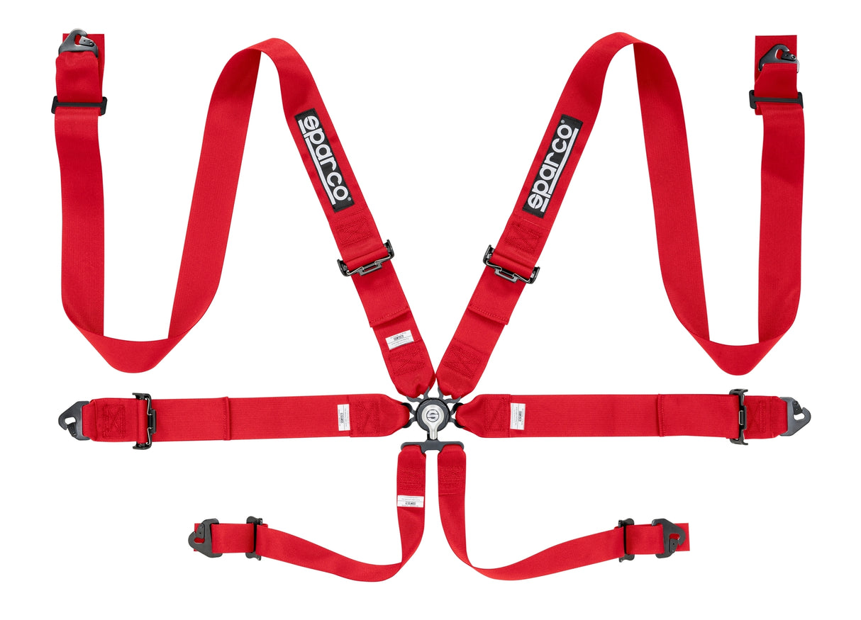 Sparco Seat Belt Harness 6PT 3" Steel Snap-In Competition Red | 04818RACRS