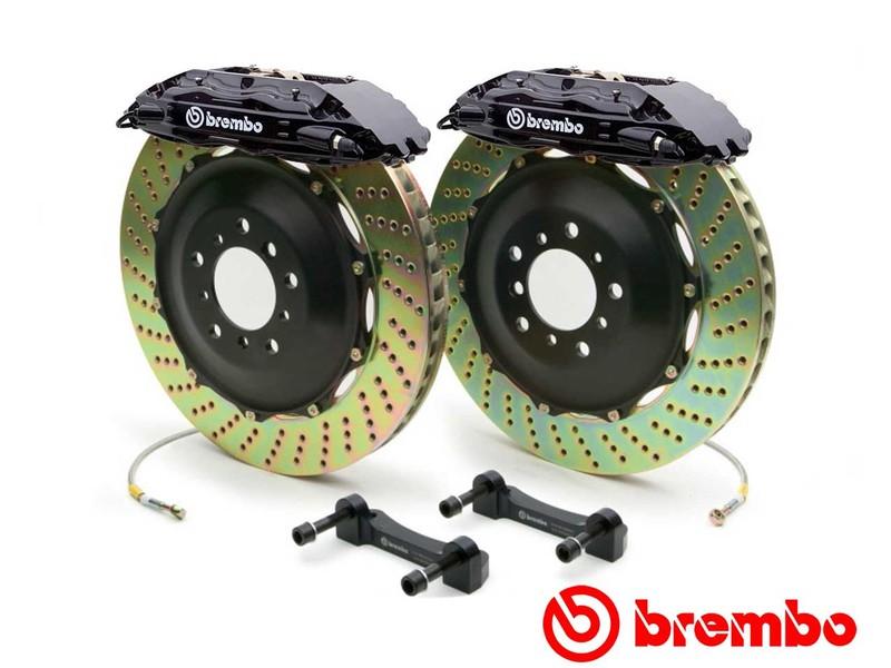 Brembo Gran Turismo 6 Piston Front Brake Kit Black Drilled Rotors Subaru 2004-2017 STI