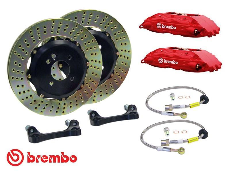 Brembo Gran Turismo 6 Piston Front Brake Kit Red Drilled Rotors Subaru 2004-2017 STI