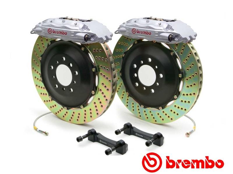 Brembo Gran Turismo 6 Piston Front Brake Kit Silver Drilled Rotors Subaru 2004-2017 STI