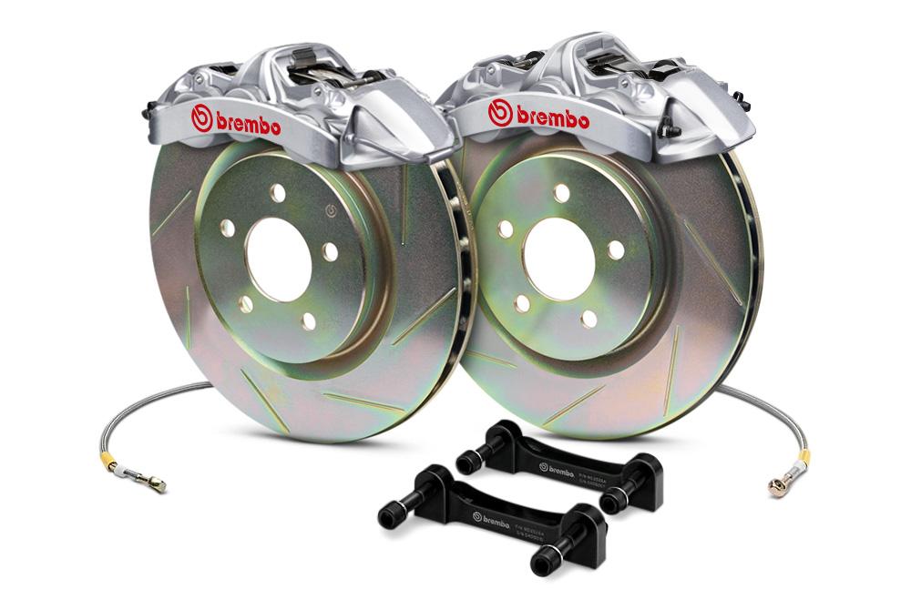 Brembo Gran Turismo 6 Piston Front Brake Kit Silver Slotted Rotors Subaru 2004-2014 STI