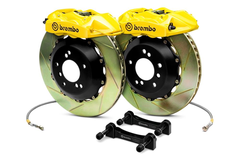 Brembo Gran Turismo 6 Piston Front Brake Kit Yellow Slotted Rotors Subaru 2004-2014 STI