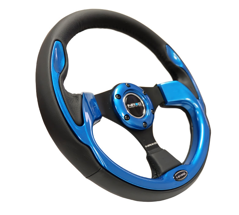 NRG 320mm Sport Leather Steering Wheel w/ Blue Inserts | RST-001BL