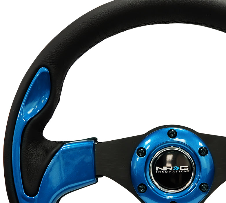 NRG 320mm Sport Leather Steering Wheel w/ Blue Inserts Universal