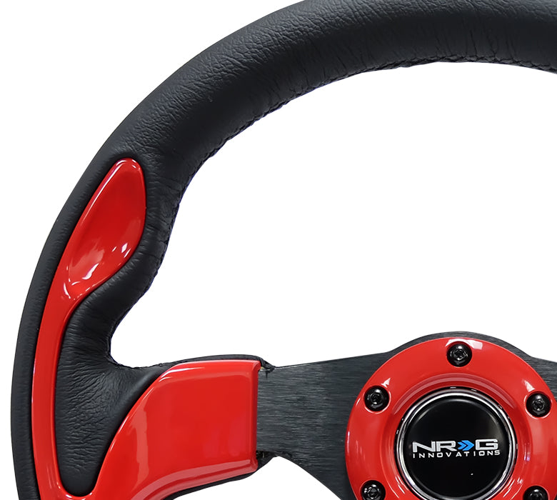 NRG 320mm Sport Leather Steering Wheel w/ Red Inserts | RST-001RD