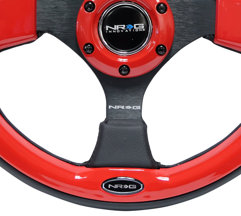 NRG 320mm Sport Leather Steering Wheel w/ Red Inserts Universal
