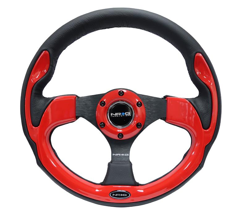 NRG 320mm Sport Leather Steering Wheel w/ Red Inserts | RST-001RD