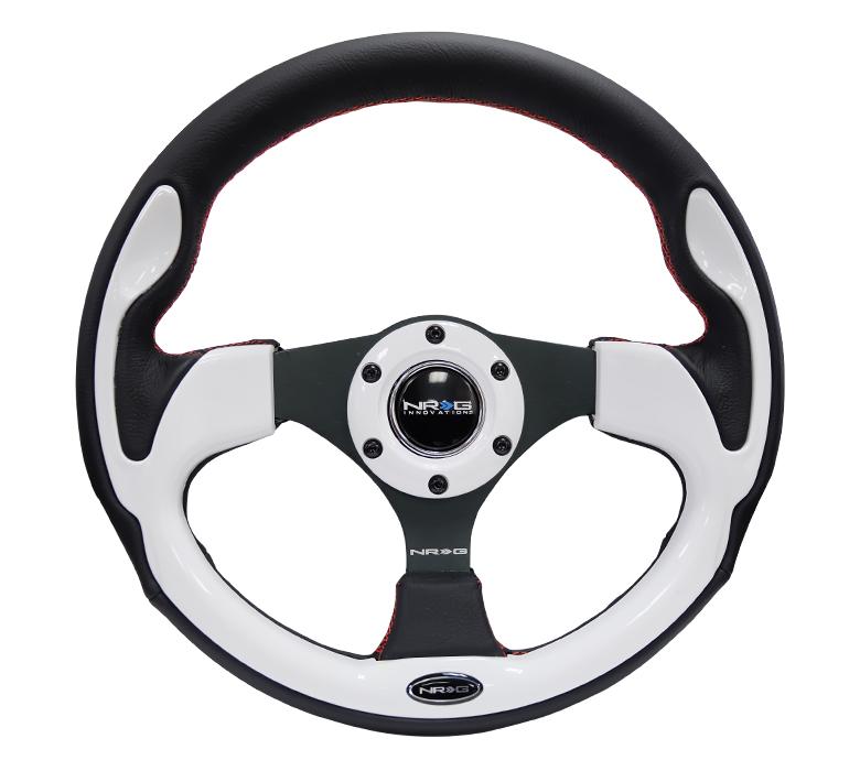 NRG 320mm Sport Leather Steering Wheel w/ White Inserts | RST-001WT