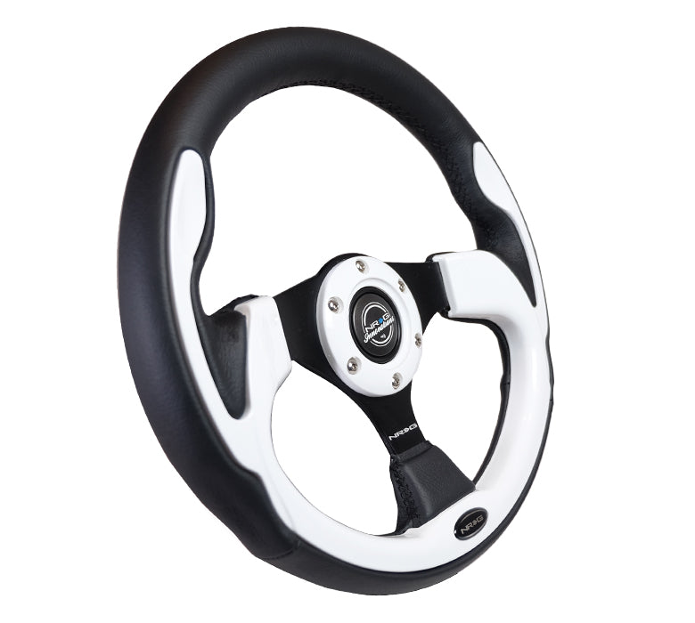 NRG 320mm Sport Leather Steering Wheel w/ White Inserts | RST-001WT