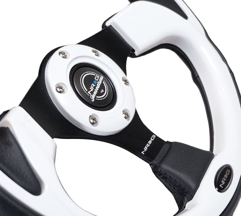 NRG 320mm Sport Leather Steering Wheel w/ White Inserts | RST-001WT