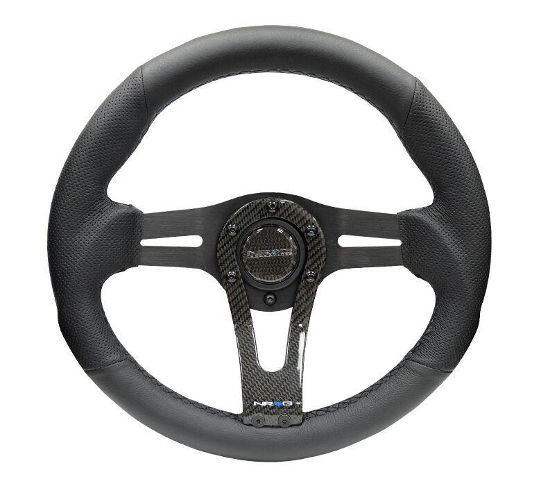 NRG 320mm Steering Wheel "Sniper" Black Leather w/ Carbon Center Spoke | RST-002RCF