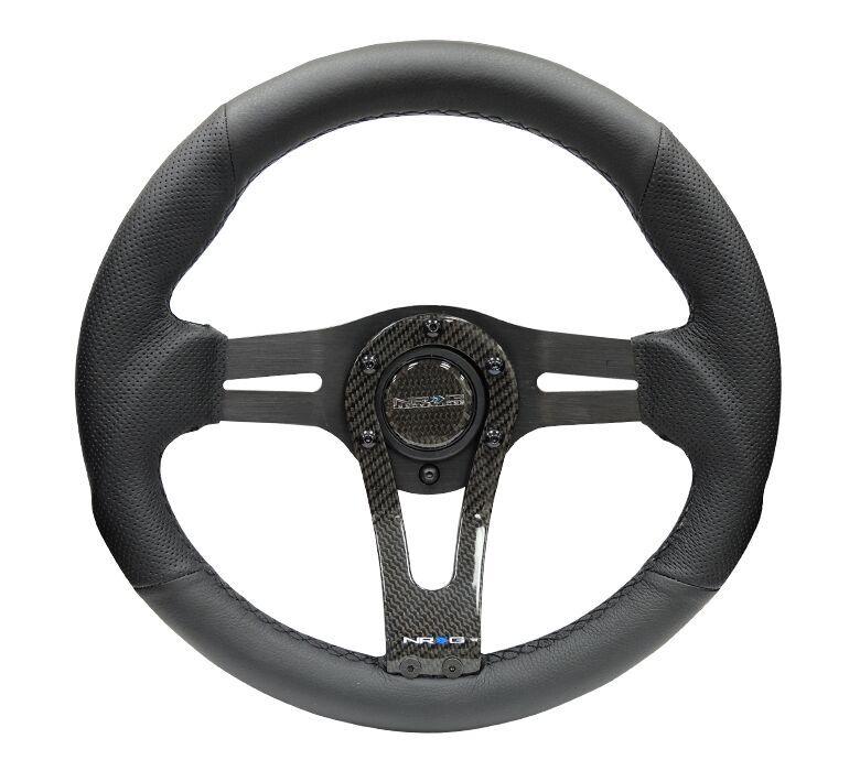 NRG 320mm Steering Wheel "Sniper" Black Leather w/ Carbon Center Spoke Universal
