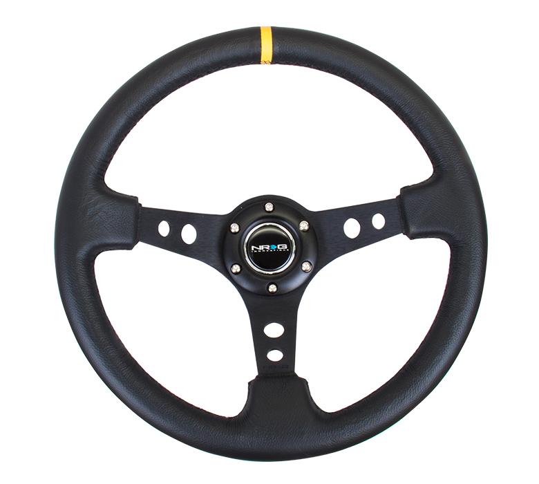 NRG 350mm Sport Steering Wheel 3" Deep Black w/ Yellow Center Marking | RST-006BK-Y