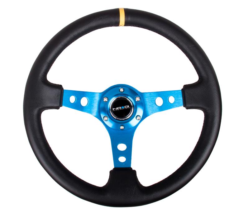 NRG 350mm Sport Steering Wheel 3" Deep Blue w/ Yellow Center Marking | RST-006BL-Y