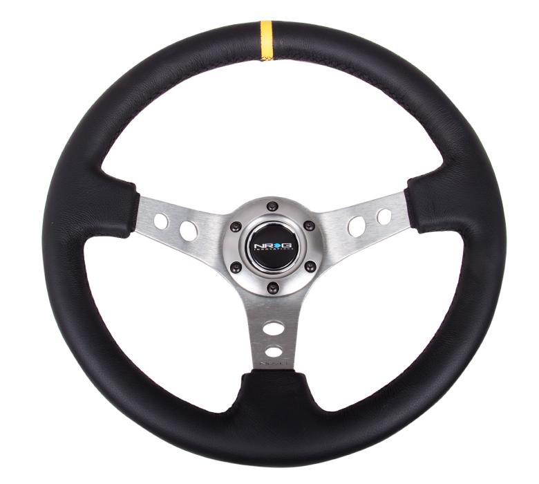 NRG 350mm Sport Steering Wheel 3" Deep Gun Metal w/ Yellow Center Marking | RST-006GM-Y