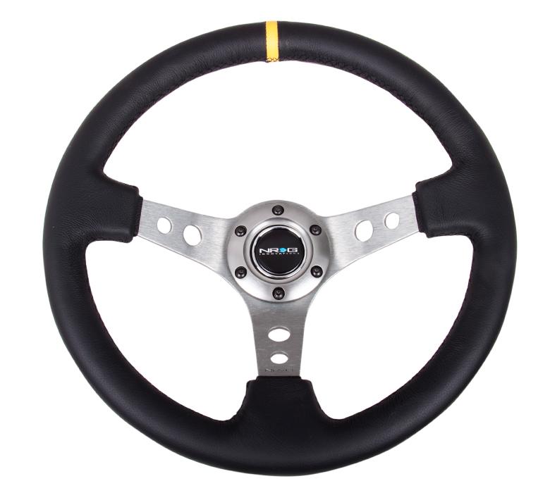 NRG 350mm Sport Steering Wheel 3" Deep Gun Metal w/ Yellow Center Marking Universal