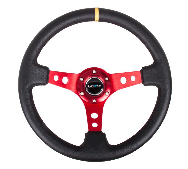 NRG 350mm Sport Steering Wheel 3" Deep Red w/Yellow Center Marking | RST-006RD-Y