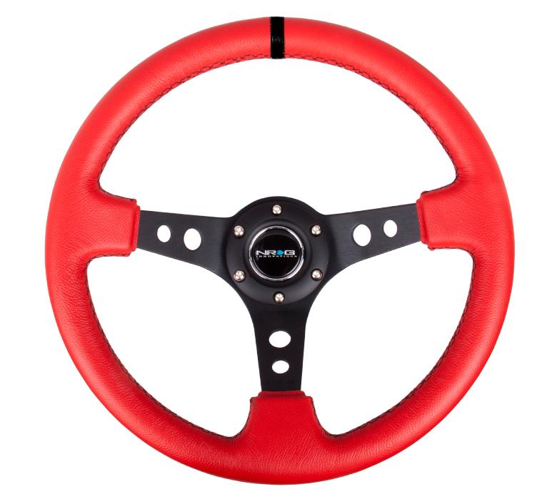 NRG Sport Steering Wheel Red Leather w/Black Stripe And Black Stitching Universal