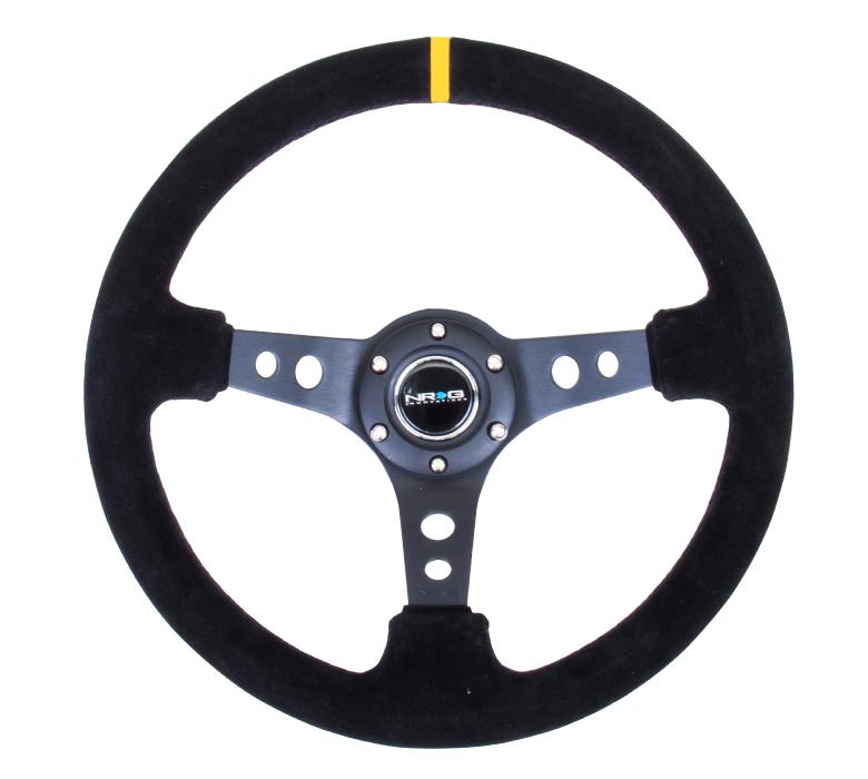 NRG 350mm Sport Steering Wheel 3" Deep Suede w/ Yellow Center Marking | RST-006S-Y