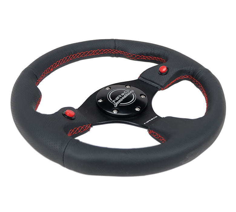 NRG 320mm Sport Leather Steering Wheel w/ 2 Button | RST-007R