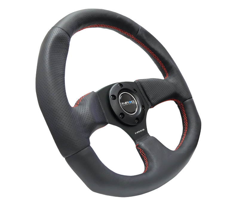 NRG 320mm Sport Leather Steering Wheel Oval w/ Red Stitching | RST-009R-RS