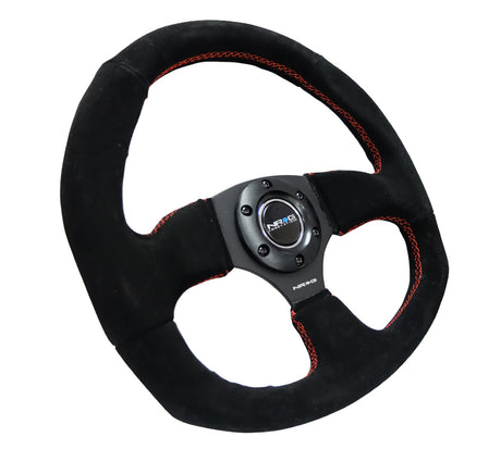 NRG 320mm Sport Suede Steering Wheel Oval w/ Red Stitching | RST-009S-RS