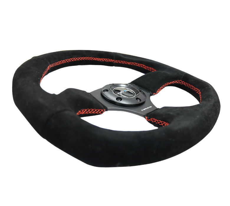 NRG 320mm Sport Suede Steering Wheel Oval w/ Red Stitching | RST-009S-RS