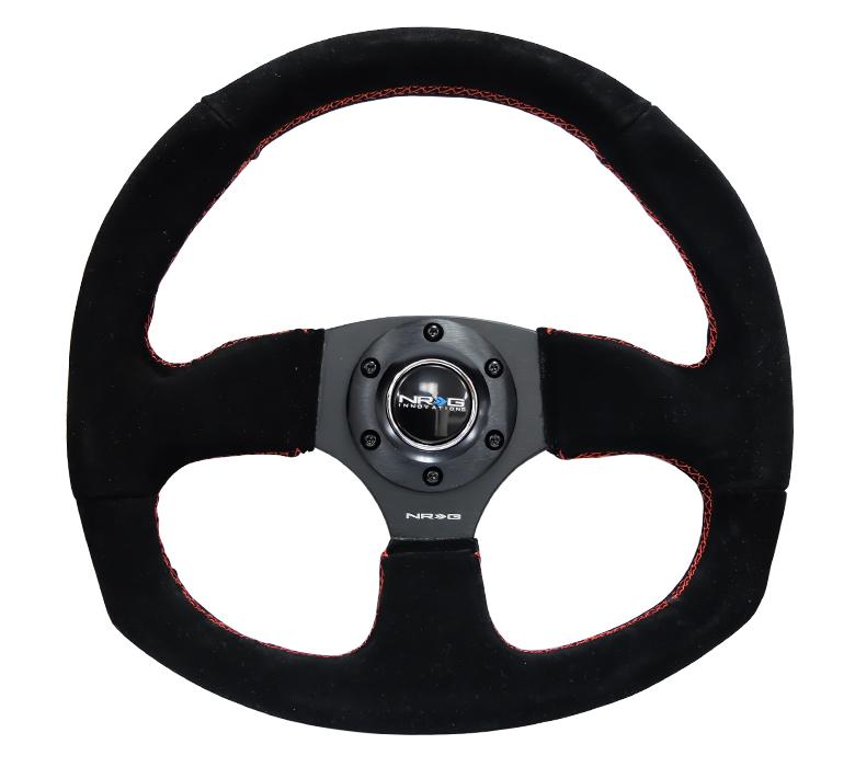 NRG 320mm Sport Suede Steering Wheel Oval w/ Red Stitching | RST-009S-RS