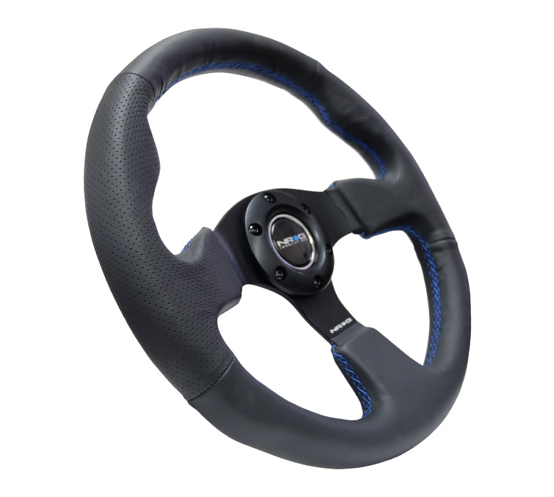 NRG 320mm Sport Leather Steering Wheel w/ Blue Stitching | RST-012R-BL