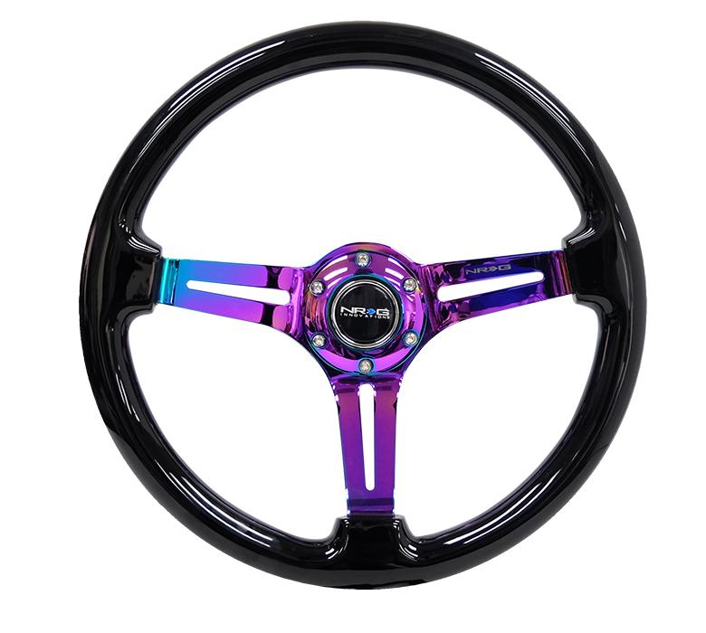 NRG 350mm Steering Wheel 3" Deep Black Wood w/ Neo Chrome Center | RST-018BK-MC