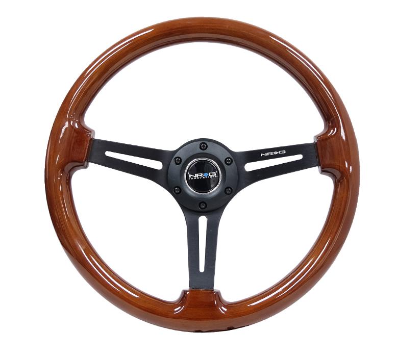 NRG 350mm Steering Wheel 3" Deep Brown Colored Wood w/ Black Center | RST-018BR-BK