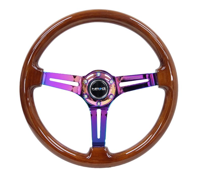 NRG 350mm Steering Wheel 3" Deep Sparkled Wood w/ Neo Chrome Center | RST-018BR-MC