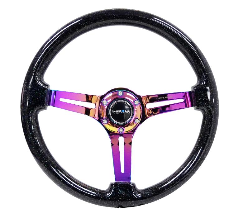 NRG 350mm Steering Wheel 3" Deep Sparkled Wood w/ Neo Chrome Center | RST-018BSB-MC