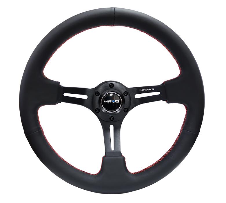 NRG 350mm Sport Steering Wheel 2" Deep Black Leather w/ Red Stitching | RST-018R-RS