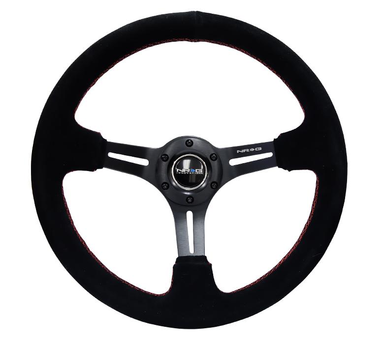 NRG 350mm Sport Steering Wheel 2" Deep Suede w/ Red Stitching | RST-018S-RS